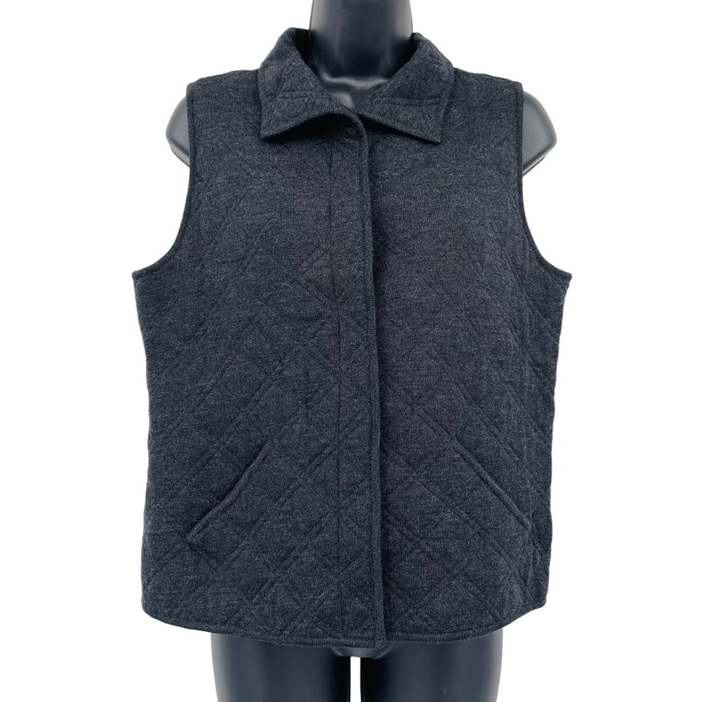 Eileen Fisher merino wool quilted vest charcoal button front women's size S